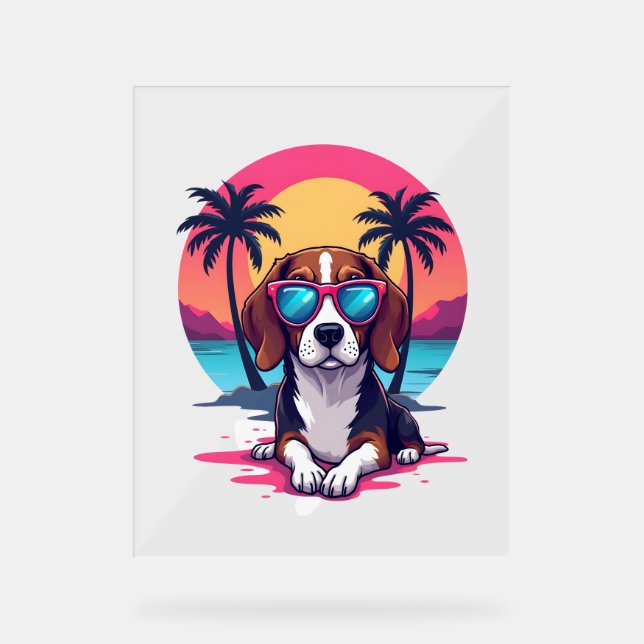 Señal Acrílica Camisa De Fondo Beagle Sunset, Beagle Mom, Beagle (Anverso)