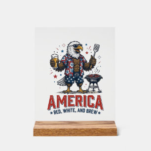 Señal Acrílica Camiseta America Red White And Brew Eagle BBQ (7)_