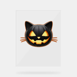 Señal Acrílica Camiseta clásica de Emoji de gato negro o'Lantern