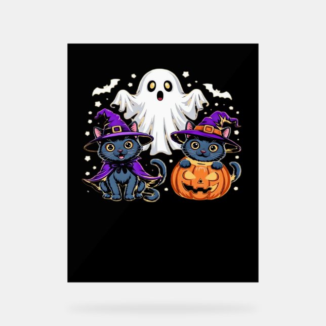 Señal Acrílica Camiseta Clásica de Halloween Ghost Pumpkin Cat_3 (Anverso)