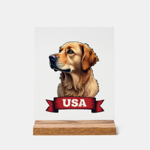Señal Acrílica Camiseta con grabado de Golden Retriever Vintage U