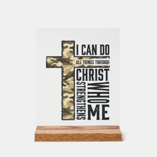 Señal Acrílica Camiseta Cristiana Cruz de Fe Puedo Hacer Todas la