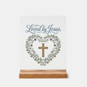 Señal Acrílica Camiseta cristiana de cruz floral amada por Jesús