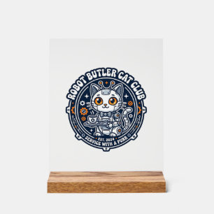 Señal Acrílica Camiseta de arte de Robot Mayordomo Gato Amante de