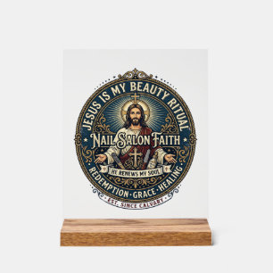 Señal Acrílica Camiseta de artista de uñas Tech Jesus inspiradora