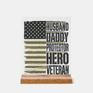 Señal Acrílica Camiseta de bandera de héroe protector papá marido