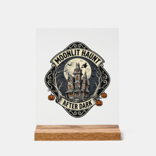 Señal Acrílica Camiseta de Casa Embrujada Vintage Halloween Luna
