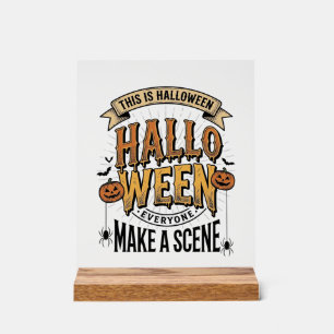 Señal Acrílica Camiseta de escena de Halloween grabado vintage ca