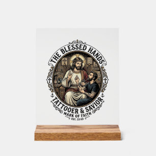Señal Acrílica Camiseta de estudio de artista de tatuajes de Jesú