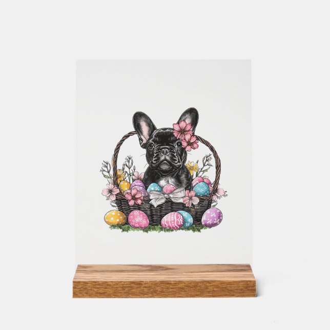 Señal Acrílica Camiseta de Frenchie Dog Easter Frenchie Dog Eggs  (Anverso)