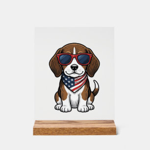 Señal Acrílica Camiseta de gafas de sol de cachorro Beagle patrió