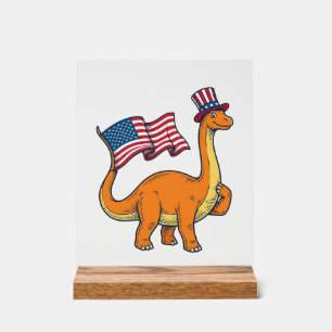 Señal Acrílica Camiseta de grabado vintage de bandera de dinosaur