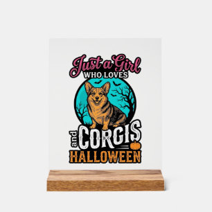 Señal Acrílica Camiseta de grabado vintage de Corgis y niña de Ha