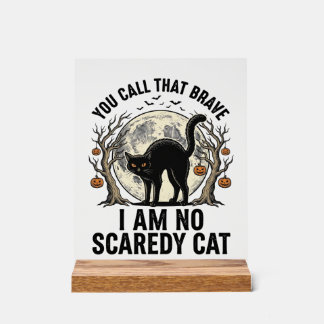 Señal Acrílica Camiseta de grabado vintage de gato asustado de Ha