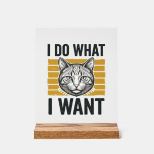 Señal Acrílica Camiseta de grabado vintage de gato divertido hago