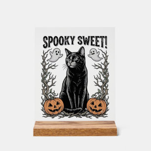 Señal Acrílica Camiseta de grabado vintage de Halloween de gato n