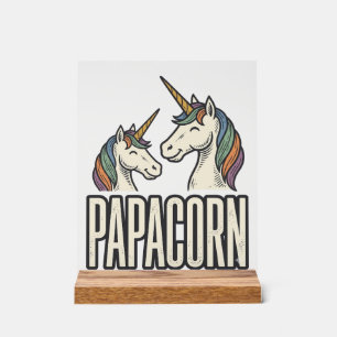 Señal Acrílica Camiseta de grabado vintage de Papacorn Unicorn Da