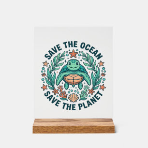 Señal Acrílica Camiseta de grabado vintage de tortuga marina Salv
