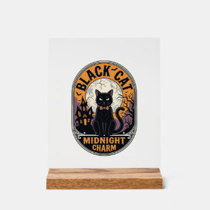 Señal Acrílica Camiseta de Halloween de Gato Negro Vintage Encant