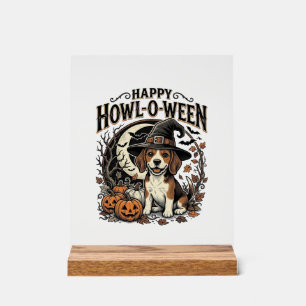 Señal Acrílica Camiseta de Halloween Sombrero de Bruja Beagle Fel