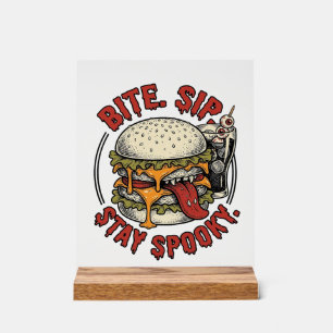 Señal Acrílica Camiseta de Hamburguesa Espeluznante Grabado Vinta