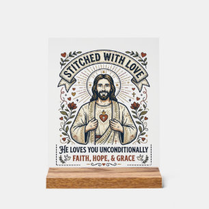 Señal Acrílica Camiseta de Jesús cosiendo acolchado Gráfico crist