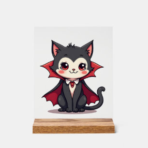 Señal Acrílica Camiseta de mascota de Halloween gato vampiro lind