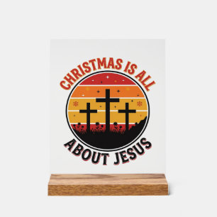 Señal Acrílica Camiseta de Navidad Cristiana Jesús Atardecer Cruz