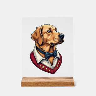 Señal Acrílica Camiseta de perro patriótica vintage de Golden Ret