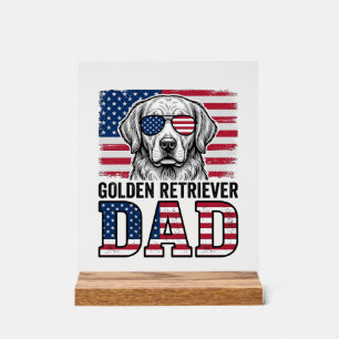 Señal Acrílica Camiseta de perro vintage patriota papá Golden Ret