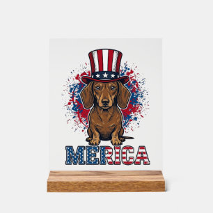Señal Acrílica Camiseta de perro vintage patriótica Dachshund Mer