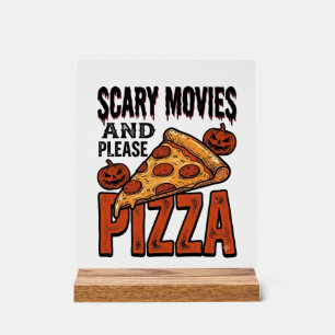 Señal Acrílica Camiseta de Pizza de Terror para Fans de Noches de