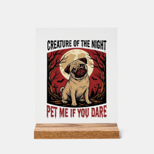 Señal Acrílica Camiseta de Pug de Halloween con Cementerio Espelu