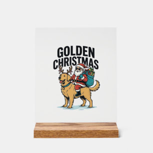 Señal Acrílica Camiseta de Santa de Navidad Dorado montando Retri