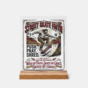 Señal Acrílica Camiseta de skate longboard Jesús cristiano