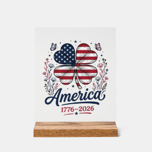 Señal Acrílica Camiseta de trébol patriótico Vintage América 1776