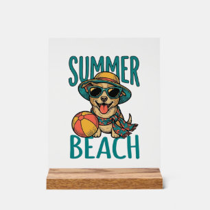 Señal Acrílica Camiseta Diseño Perro Playa Verano Gafas Vintage_1