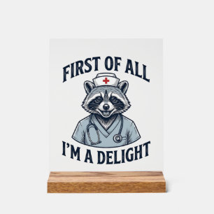 Señal Acrílica Camiseta Divertida Enfermera Mapache Ante Todo Soy