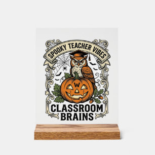 Señal Acrílica Camiseta escolar vintage de maestro de Halloween c