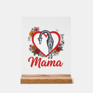 Señal Acrílica Camiseta Floral Corazón Mamá Jirafa Vintage Diseño