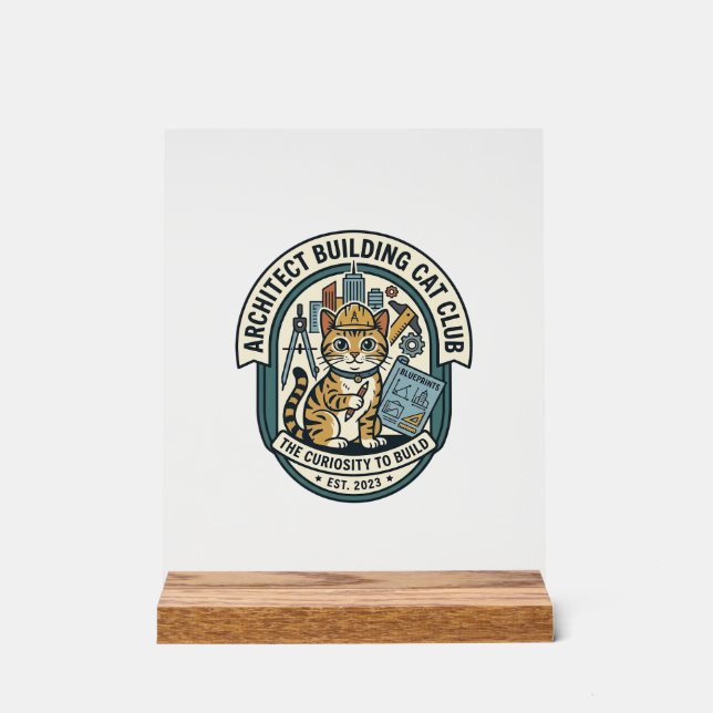 Señal Acrílica Camiseta Gráfica de Gato Arquitecto Edificio - Arq (Anverso)