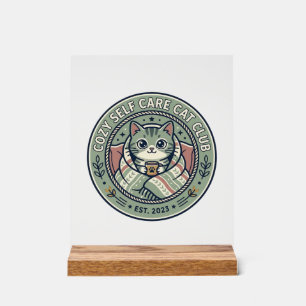 Señal Acrílica Camiseta Gráfica de Gato de Autocuidado Acogedor -