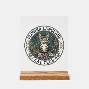 Señal Acrílica Camiseta Gráfica de Gato Lenguaje Floral - Flor L
