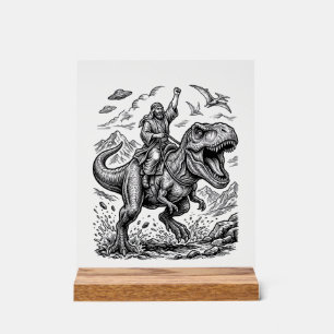 Señal Acrílica Camiseta gráfica de jinete de dinosaurio con graba