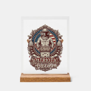 Señal Acrílica Camiseta gráfica vectorial de apicultor patriota