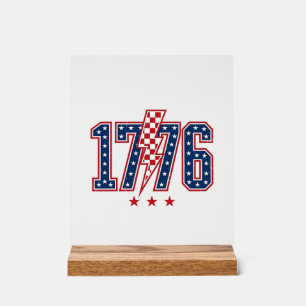 Señal Acrílica Camiseta Gráfica Vintage Perno Relámpago Patriótic