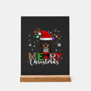 Señal Acrílica Camiseta grande de perro salchicha Santa Navidad