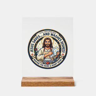 Señal Acrílica Camiseta Humor Tareas de Lavandería Jesús Gráfica