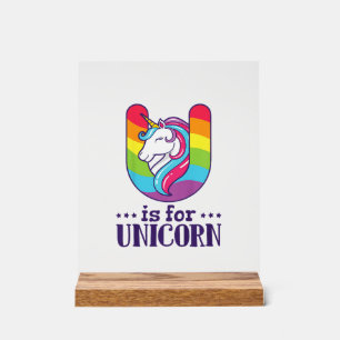 Señal Acrílica Camiseta Kids U Es Para Alfabeto De Unicornio