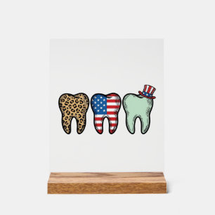 Señal Acrílica Camiseta Leopardo Vintage Dentista Patriótico Dien